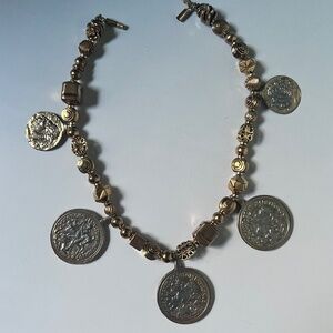 Vintage YSL Yves Saint Laurent Coin Charm Necklace Gold Tone Statement Rare